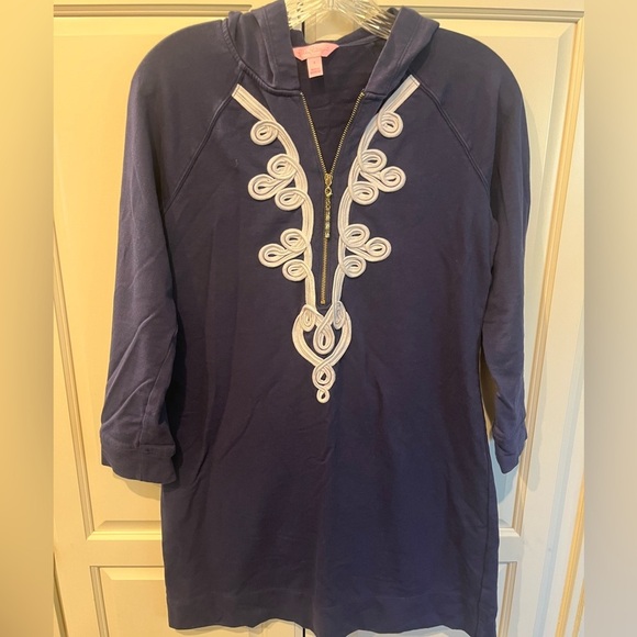 Lilly Pulitzer Navy Hooded Skipper Popover Dress Size S - Picture 2 of 8